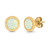 Round Stud Earrings Lab Created Opal 925 Sterling Silver (7mm)