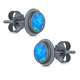 Round Stud Earrings Lab Created Opal 925 Sterling Silver (8mm)