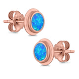 Round Stud Earrings Lab Created Opal 925 Sterling Silver (8mm)