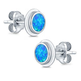 Round Stud Earrings Lab Created Opal 925 Sterling Silver (8mm)