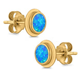 Round Stud Earrings Lab Created Opal 925 Sterling Silver (8mm)