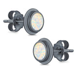 Round Stud Earrings Lab Created Opal 925 Sterling Silver (8mm)