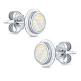 Round Stud Earrings Lab Created Opal 925 Sterling Silver (8mm)