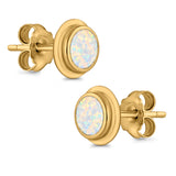 Round Stud Earrings Lab Created Opal 925 Sterling Silver (8mm)