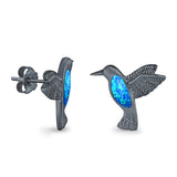 Hummingbird Stud Earrings Lab Created Opal 925 Sterling Silver (15mm)