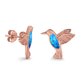 Hummingbird Stud Earrings Lab Created Opal 925 Sterling Silver (15mm)