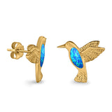 Hummingbird Stud Earrings Lab Created Opal 925 Sterling Silver (15mm)