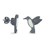 Hummingbird Stud Earrings Lab Created Opal 925 Sterling Silver (15mm)