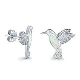 Hummingbird Stud Earrings Lab Created Opal 925 Sterling Silver (15mm)