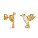 Hummingbird Stud Earrings Lab Created Opal 925 Sterling Silver (15mm)