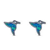 Hummingbird Stud Earring Created Opal Solid 925 Sterling Silver (10mm)