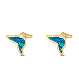 Hummingbird Stud Earring Created Opal Solid 925 Sterling Silver (10mm)