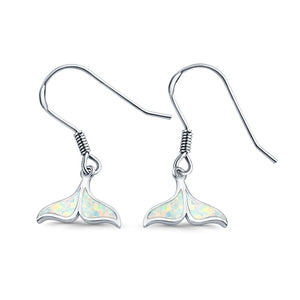 Whale Tail Earrings Drop Dangle Created Opal 925 Sterling Silver(10mm)