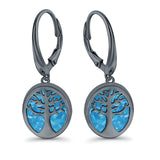 Tree of Life Dangling Leverback Earrings Created Opal 925 Sterling Silver (16mm)