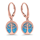 Tree of Life Dangling Leverback Earrings Created Opal 925 Sterling Silver (16mm)