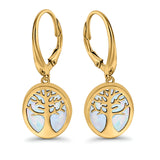 Tree of Life Dangling Leverback Earrings Created Opal 925 Sterling Silver (16mm)