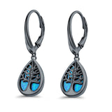 Tree of Life Dangling Leverback Earrings Created Opal 925 Sterling Silver (15mm)
