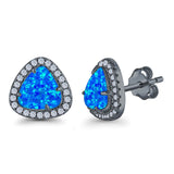 Halo Trillion Cut Stud Earrings Lab Created Opal Simulated CZ 925 Sterling Silver (12mm)