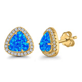Halo Trillion Cut Stud Earrings Lab Created Opal Simulated CZ 925 Sterling Silver (12mm)