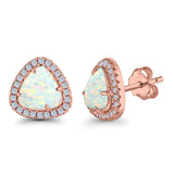 Halo Trillion Cut Stud Earrings Lab Created Opal Simulated CZ 925 Sterling Silver (12mm)