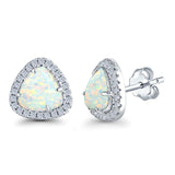 Halo Trillion Cut Stud Earrings Lab Created Opal Simulated CZ 925 Sterling Silver (12mm)