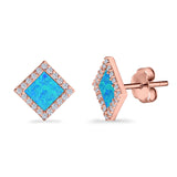 Halo Princess Stud Earrings Lab Created Opal Simulated CZ 925 Sterling Silver (14mm)
