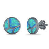 Round Stud Earrings Lab Created Opal 925 Sterling Silver (12mm)