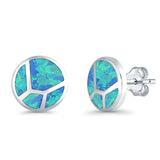 Round Stud Earrings Lab Created Opal 925 Sterling Silver (12mm)