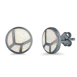 Round Stud Earrings Lab Created Opal 925 Sterling Silver (12mm)