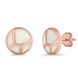 Round Stud Earrings Lab Created Opal 925 Sterling Silver (12mm)