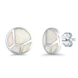 Round Stud Earrings Lab Created Opal 925 Sterling Silver (12mm)