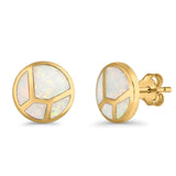 Round Stud Earrings Lab Created Opal 925 Sterling Silver (12mm)