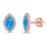 Halo Marquise Stud Earrings Lab Created Opal Simulated CZ 925 Sterling Silver (14mm)