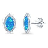 Halo Marquise Stud Earrings Lab Created Opal Simulated CZ 925 Sterling Silver (14mm)