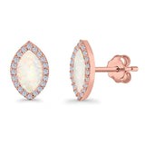 Halo Marquise Stud Earrings Lab Created Opal Simulated CZ 925 Sterling Silver (14mm)