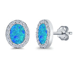 Halo Oval Stud Earrings Lab Created Opal Simulated CZ 925 Sterling Silver (11mm)