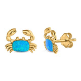 Crab Stud Earrings Lab Created Opal 925 Sterling Silver (14mm)