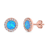 Halo Circle Stud Earrings Lab Created Opal Round Simulated CZ 925 Sterling Silver (14mm)