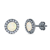 Halo Circle Stud Earrings Lab Created Opal Round Simulated CZ 925 Sterling Silver (14mm)