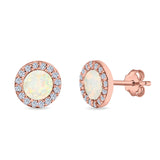 Halo Circle Stud Earrings Lab Created Opal Round Simulated CZ 925 Sterling Silver (14mm)