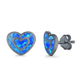 Heart Stud Earrings Lab Created Opal 925 Sterling Silver (15mm)