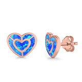 Heart Stud Earrings Lab Created Opal 925 Sterling Silver (15mm)