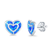 Heart Stud Earrings Lab Created Opal 925 Sterling Silver (15mm)