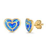 Heart Stud Earrings Lab Created Opal 925 Sterling Silver (15mm)