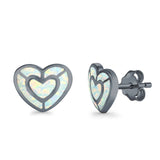 Heart Stud Earrings Lab Created Opal 925 Sterling Silver (15mm)