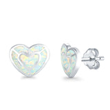 Heart Stud Earrings Lab Created Opal 925 Sterling Silver (15mm)