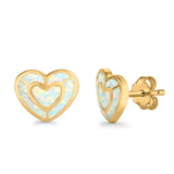 Heart Stud Earrings Lab Created Opal 925 Sterling Silver (15mm)