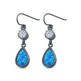 Drop Dangle Halo Pear Shape Earrings Lab Created Opal Round Simulated CZ 925 Sterling Silver(20mm)