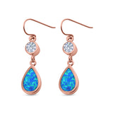 Drop Dangle Halo Pear Shape Earrings Lab Created Opal Round Simulated CZ 925 Sterling Silver(20mm)