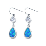 Drop Dangle Halo Pear Shape Earrings Lab Created Opal Round Simulated CZ 925 Sterling Silver(20mm)